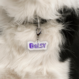 Purple 3D Handwriting Font - 2x Tags Dog Name Tags by Bashtags