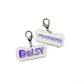 Purple 3D Handwriting Font - 2x Tags Dog Name Tags by Bashtags