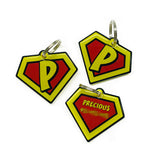 Yellow Superhero Emblem Dog Name Tags by Bashtags