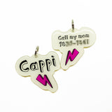 Linen + Magenta Lightning Bolt - 2x Tags Dog Name Tags by Bashtags