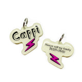 Linen + Magenta Lightning Bolt - 2x Tags Dog Name Tags by Bashtags