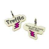 Linen + Magenta Lightning Bolt - 2x Tags Dog Name Tags by Bashtags