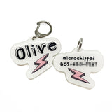 White + Baby Pink Lightning Bolt - 2x Tags Dog Name Tags by Bashtags