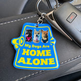 My Pet Is Home Alone Alert Keychain, Emergency Pet Keyring Tag, Emergency Contact Keychain Long Rectangular Tag