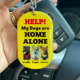 My Pet Is Home Alone Keychain Running Track - 2x Tags Dog Name Tags by Bashtags