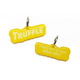 Golden Yellow Goofy Font (White Lettering) - 2x Tags Dog Name Tags by Bashtags