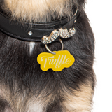 Golden Yellow Love-Script Font (White Lettering) - 2x Tags Dog Name Tags by Bashtags