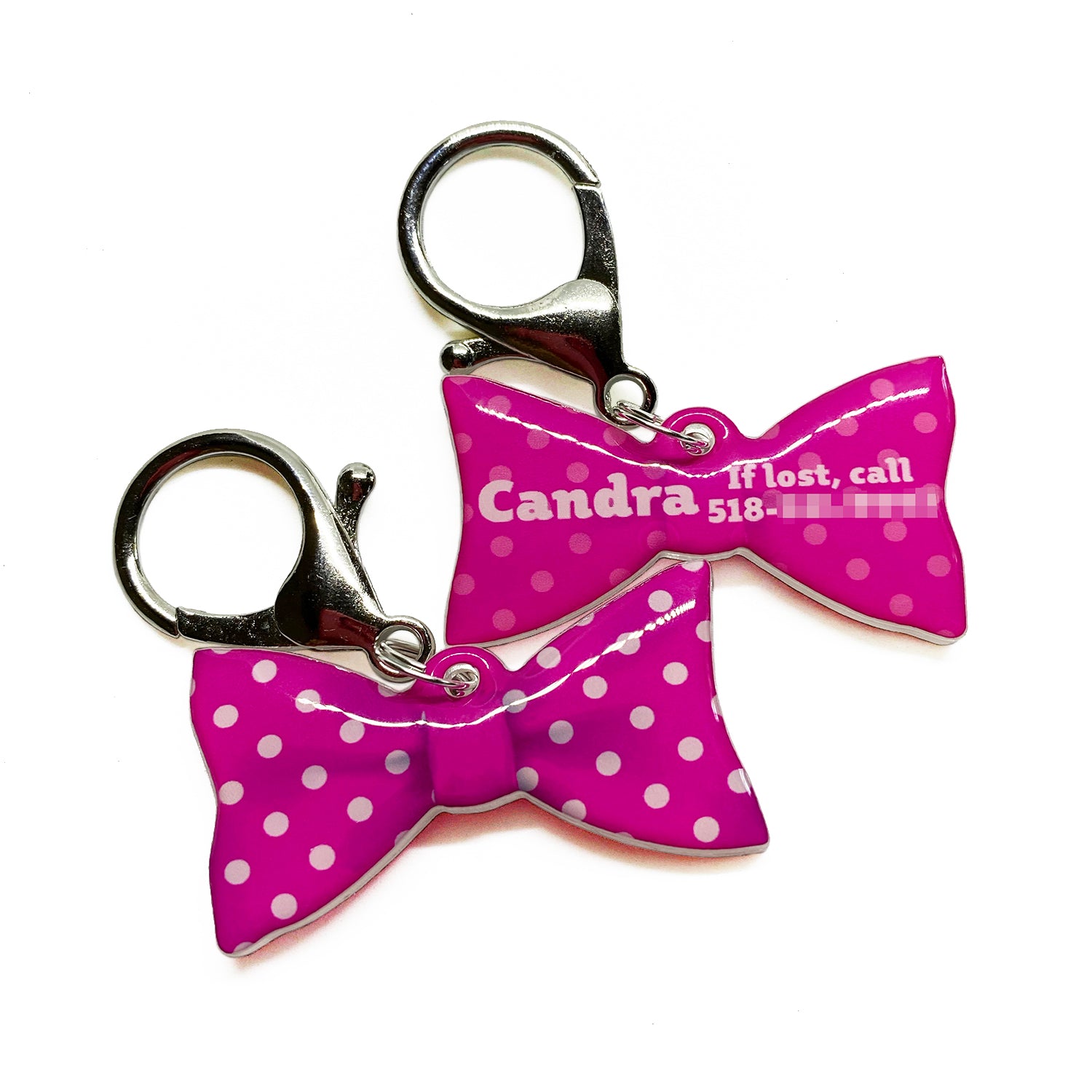 Cerise Pink Big Polka Dots Bowtie Pet ID Tag Dog Tag | Custom Pet ID Tags by Bashtags®