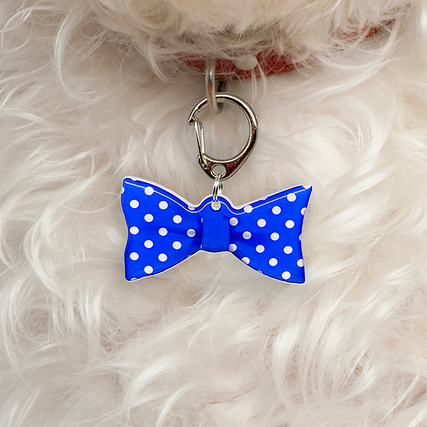 Liberty Blue Big Polka Dots Bowtie Pet ID Tag Dog Tag | Custom Pet ID Tags by Bashtags®