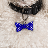 Navy Blue Big Polka Dots Bowtie Pet ID Tag Dog Tag | Custom Pet ID Tags by Bashtags®