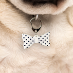 White Big Polka Dots Bowtie Pet ID Tag Dog Tag | Custom Pet ID Tags by Bashtags®