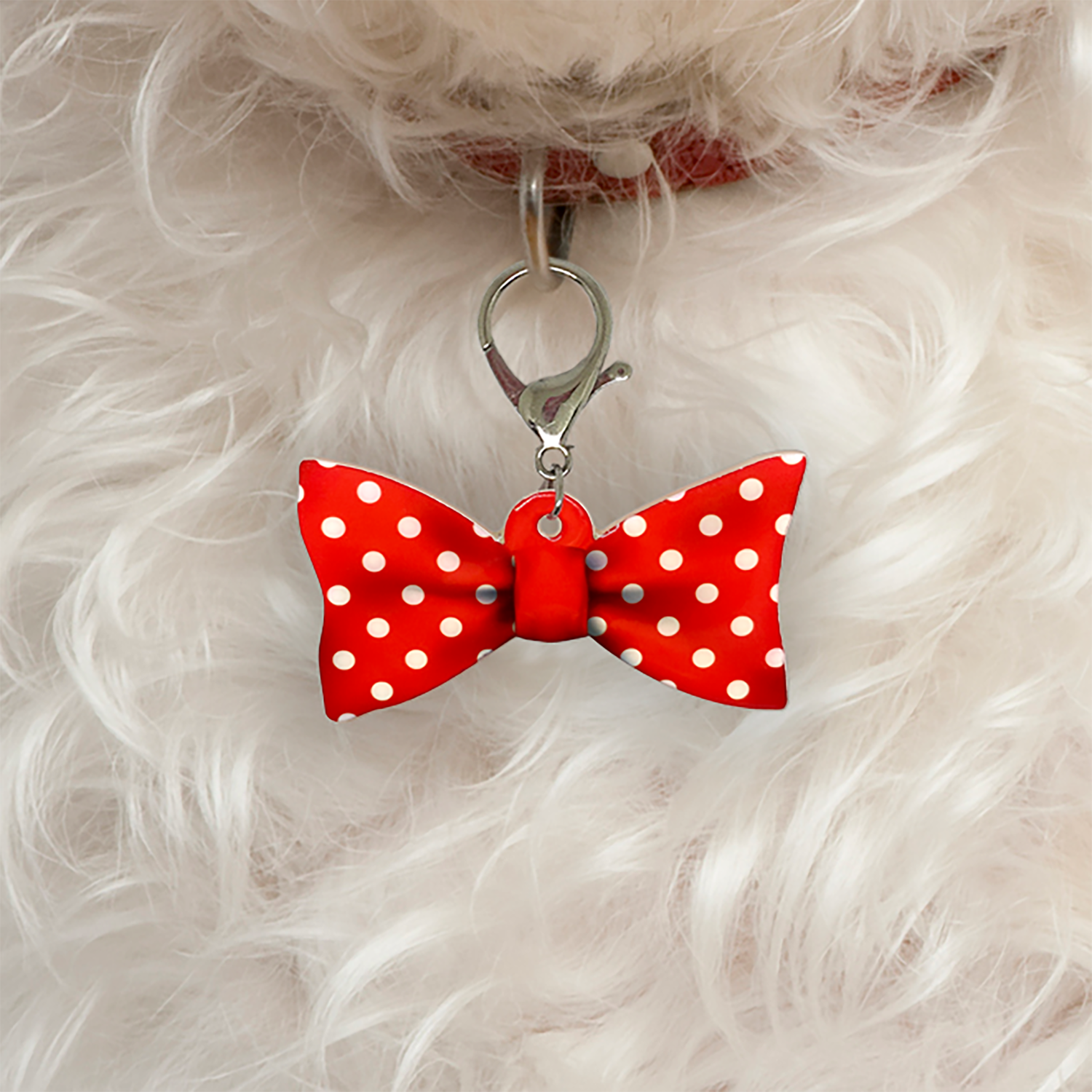 Red Big Polka Dots Bowtie Pet ID Tag Dog Tag | Custom Pet ID Tags by Bashtags®