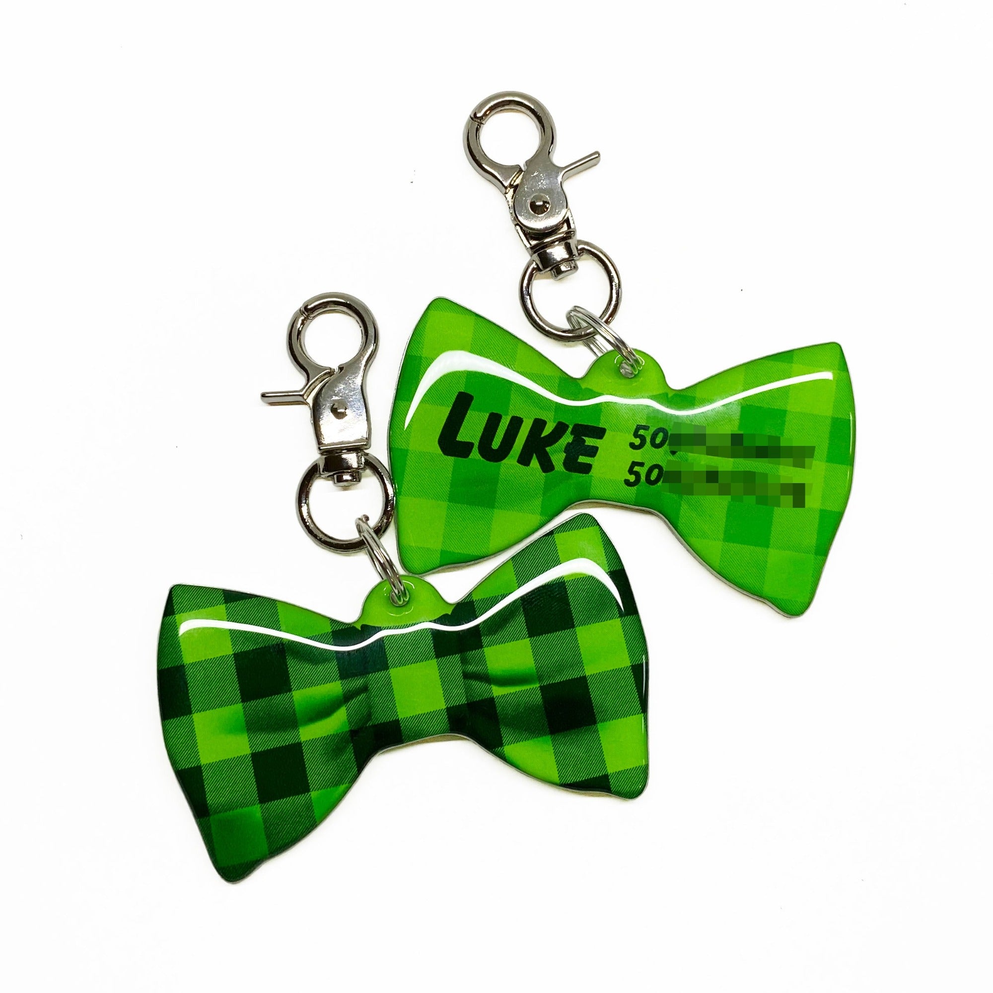 Green Checkers - 2x Tags Dog Name Tags by Bashtags