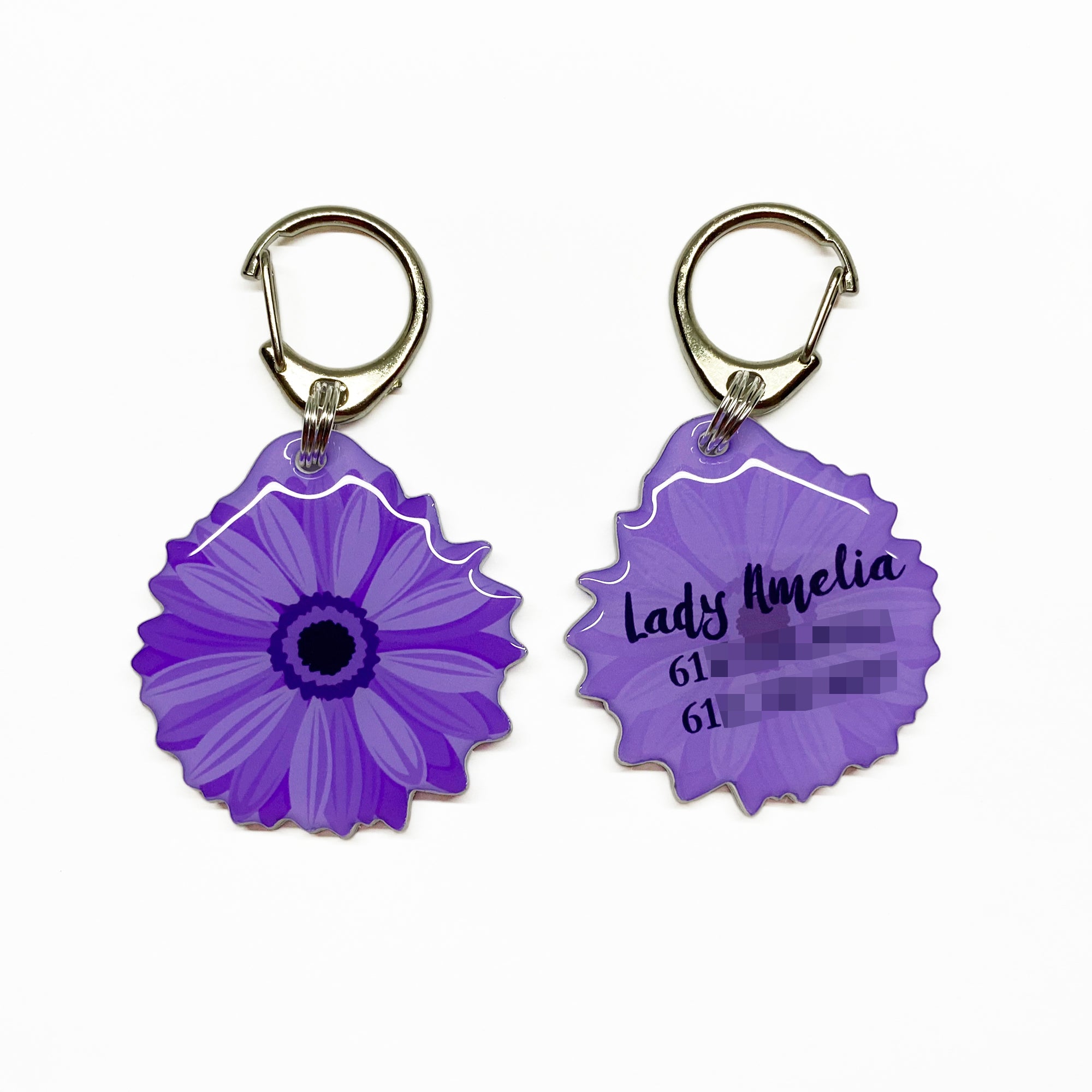 African Violet Daisy - 2x Tags Dog Name Tags by Bashtags