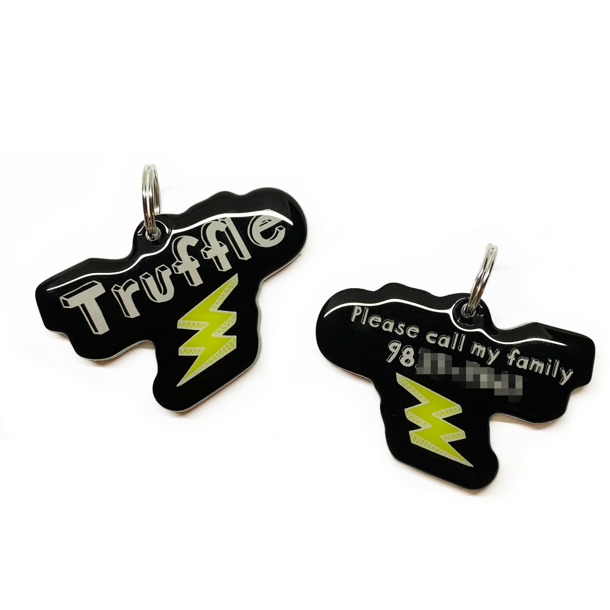 Black + Mustard Green Lightning Bolt - 2x Tags Dog Name Tags by Bashtags