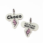 White + Baby Pink Lightning Bolt Pet ID Tags in Black | Custom Pet ID Tags Dog Tags by Bashtags®