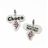 White + Baby Pink Lightning Bolt - 2x Tags Dog Name Tags by Bashtags