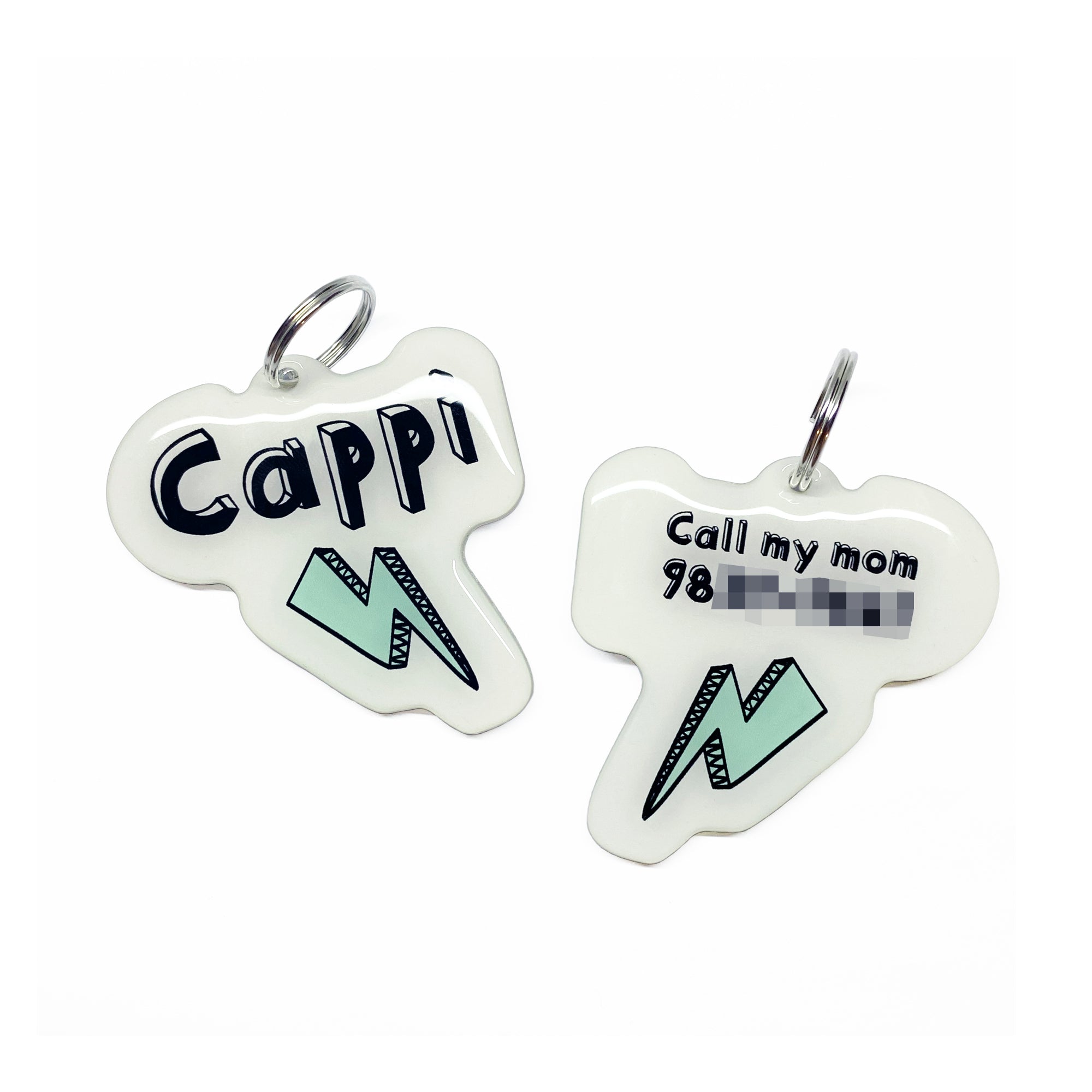 White + Mint Lightning Bolt - 2x Tags Dog Name Tags by Bashtags