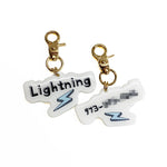 White + Baby Blue Lightning Bolt Pet ID Tags in Black | Custom Pet ID Tags Dog Tags by Bashtags®