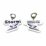 White + Lavender Lightning Bolt Pet ID Tags in Black | Custom Pet ID Tags Dog Tags by Bashtags®