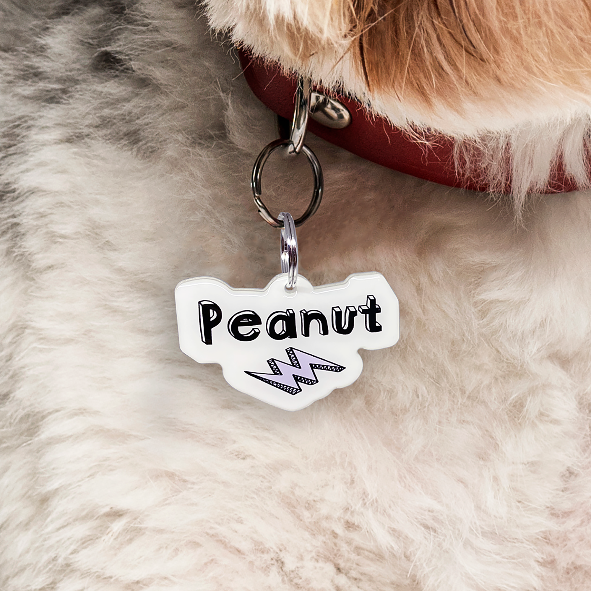 White + Lavender Lightning Bolt - 2x Tags Dog Name Tags by Bashtags