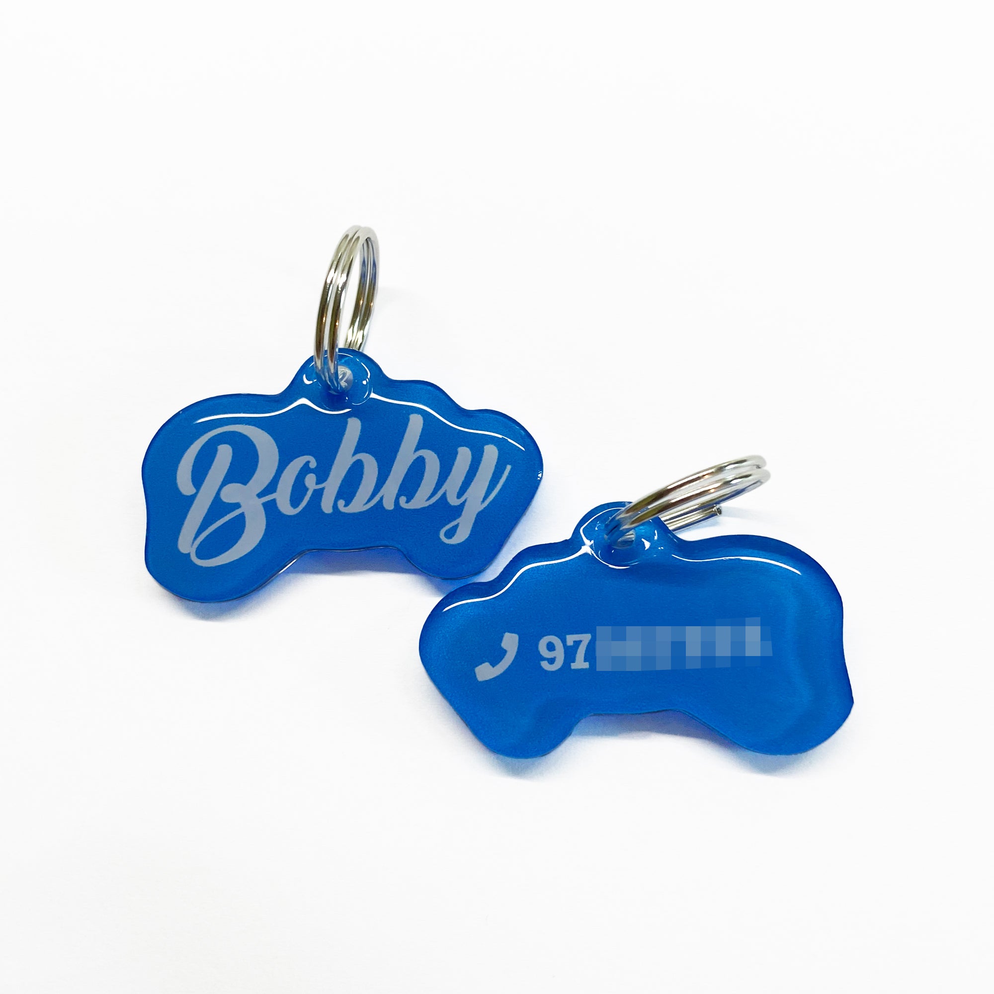 Electric Blue Love-Script Font - 2x Tags Dog Name Tags by Bashtags