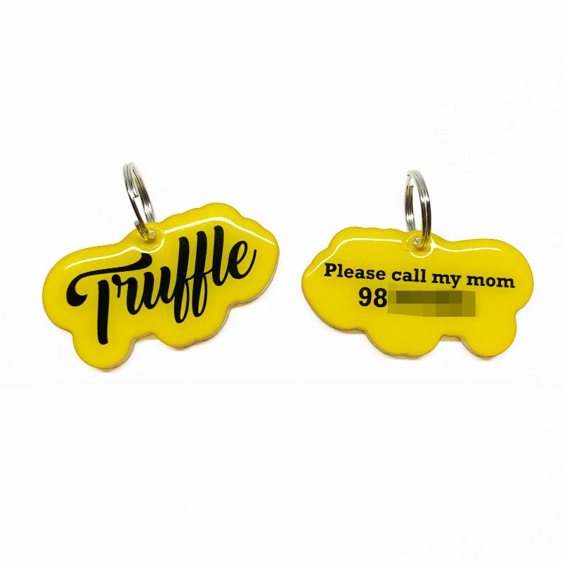 Golden Yellow Love-Script Font Pet ID Tag (Black Lettering) by Bashtags
