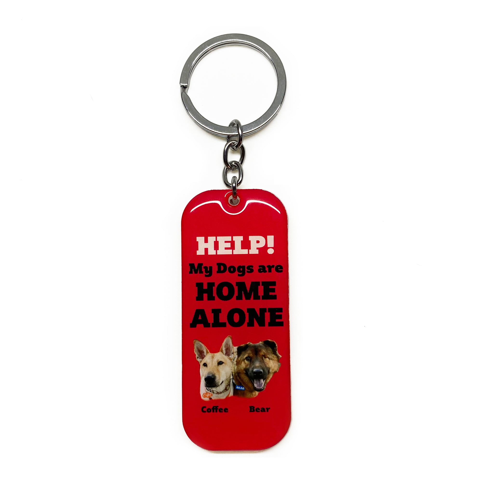 My Pet Is Home Alone Keychain Long Rectangular - 2x Tags Dog Name Tags by Bashtags