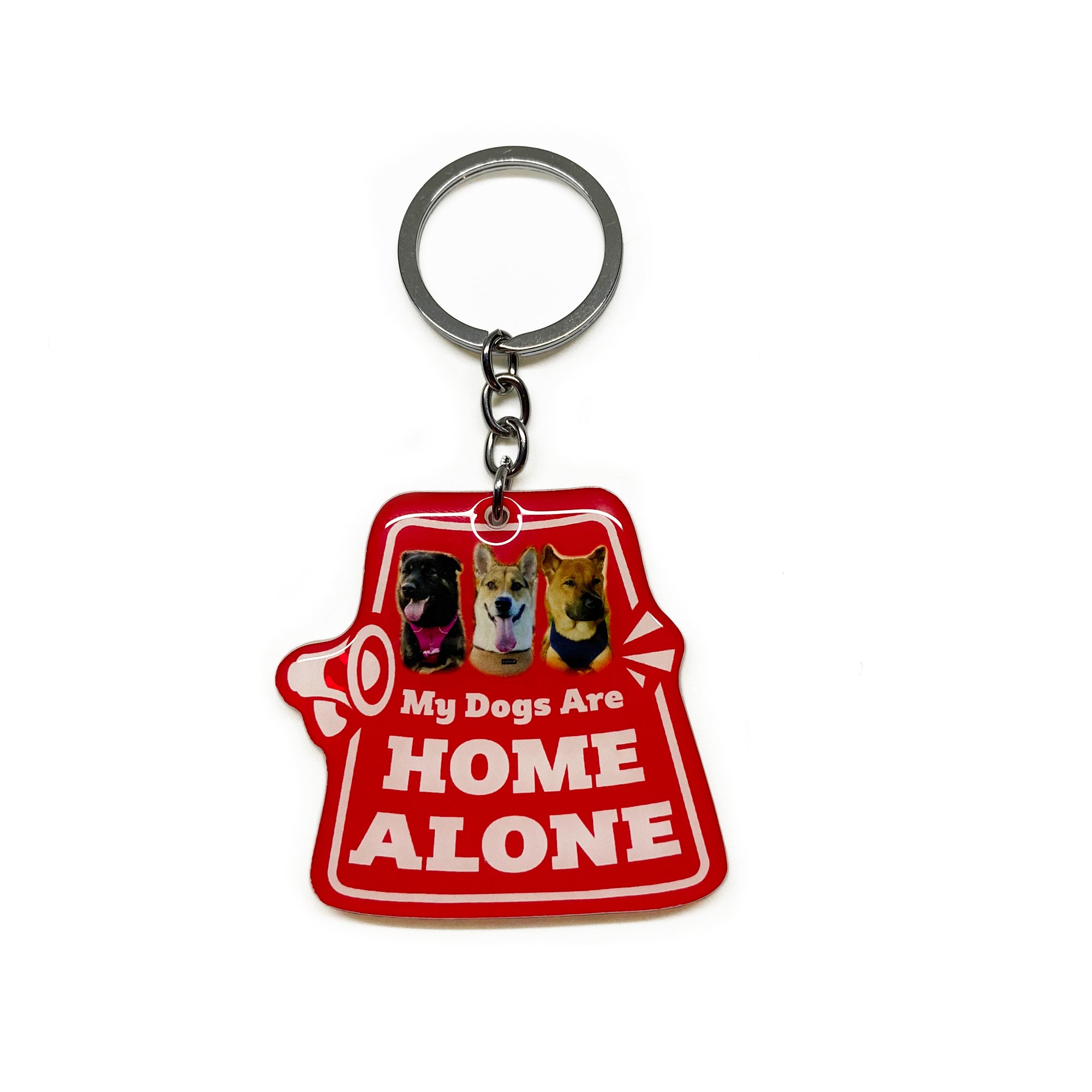 My Pet Is Home Alone Alert Keychain, Emergency Pet Keyring Tag, Emergency Contact Keychain Long Rectangular Tag