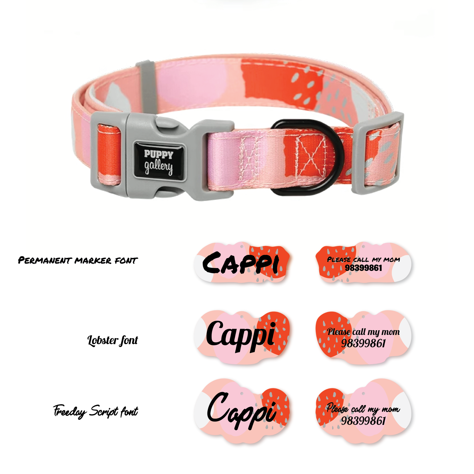Puppy Gallery Peach Collar and Bashtag set