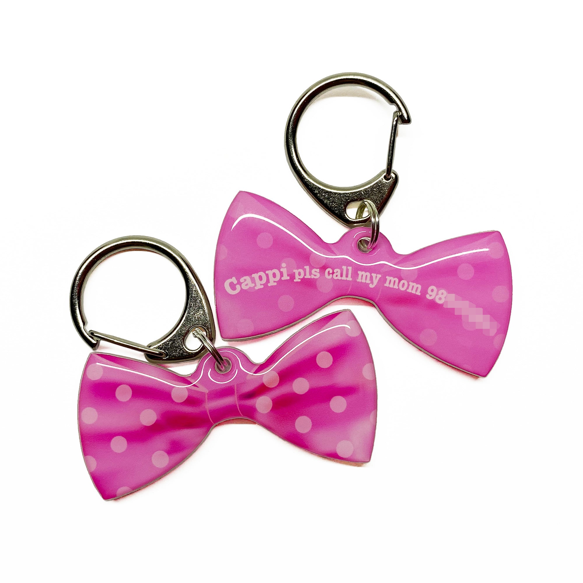 Pink Polka Dots Bowtie Pet ID Tag Dog Tag | Custom Pet ID Tags by Bashtags®