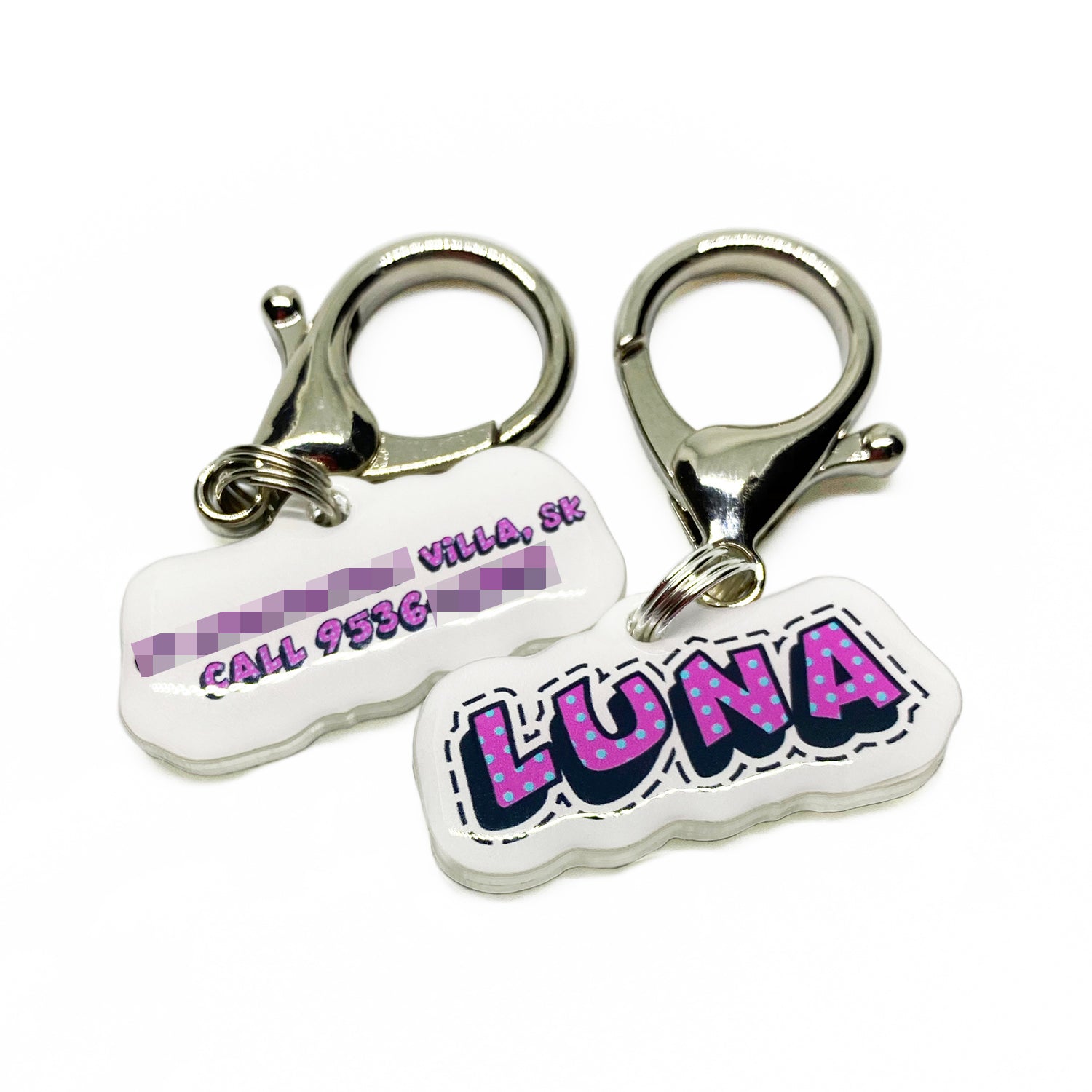 Pink Comic Font Pet ID Tag by Bashtags