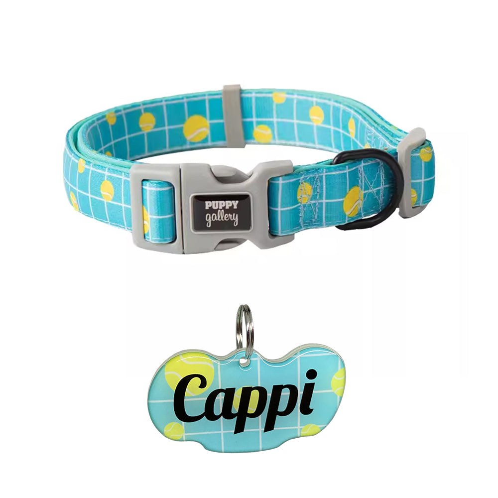 Puppy Gallery Tennis (for medium-large dogs) Collar/Leash Dog Name Tags by Bashtags