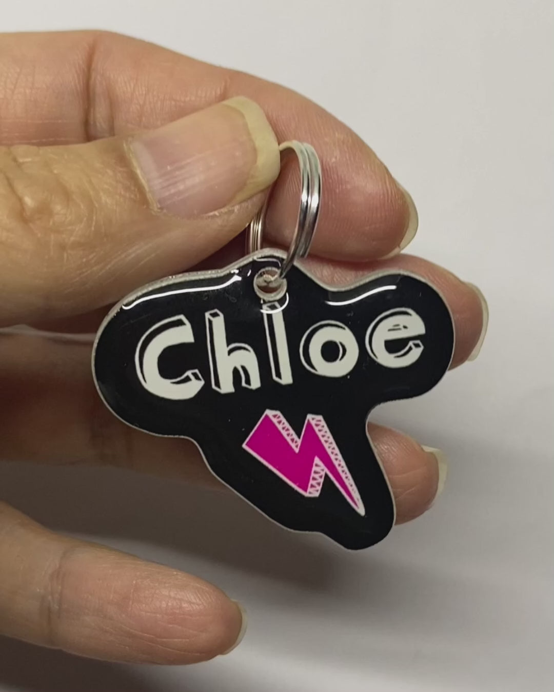 Black + Vivid Pink Lightning Bolt - 2x Tags Dog Name Tags by Bashtags