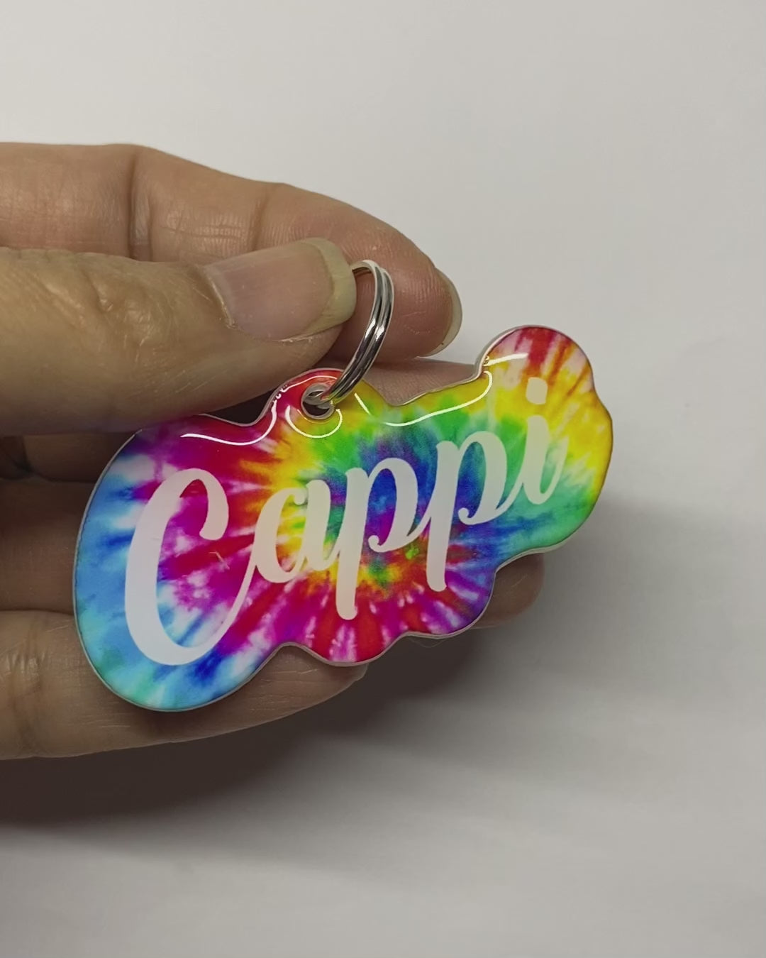 Custom Pet ID Tags For Dogs and Cats, Unique Pet Name Tags in Tie-Dyed Rainbow Pattern, Made With Acrylic, Lightweight and No Clanking