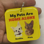 My Pet Is Home Alone Alert Keychain, Emergency Pet Keyring Tag, Emergency Contact Keychain Long Rectangular Tag