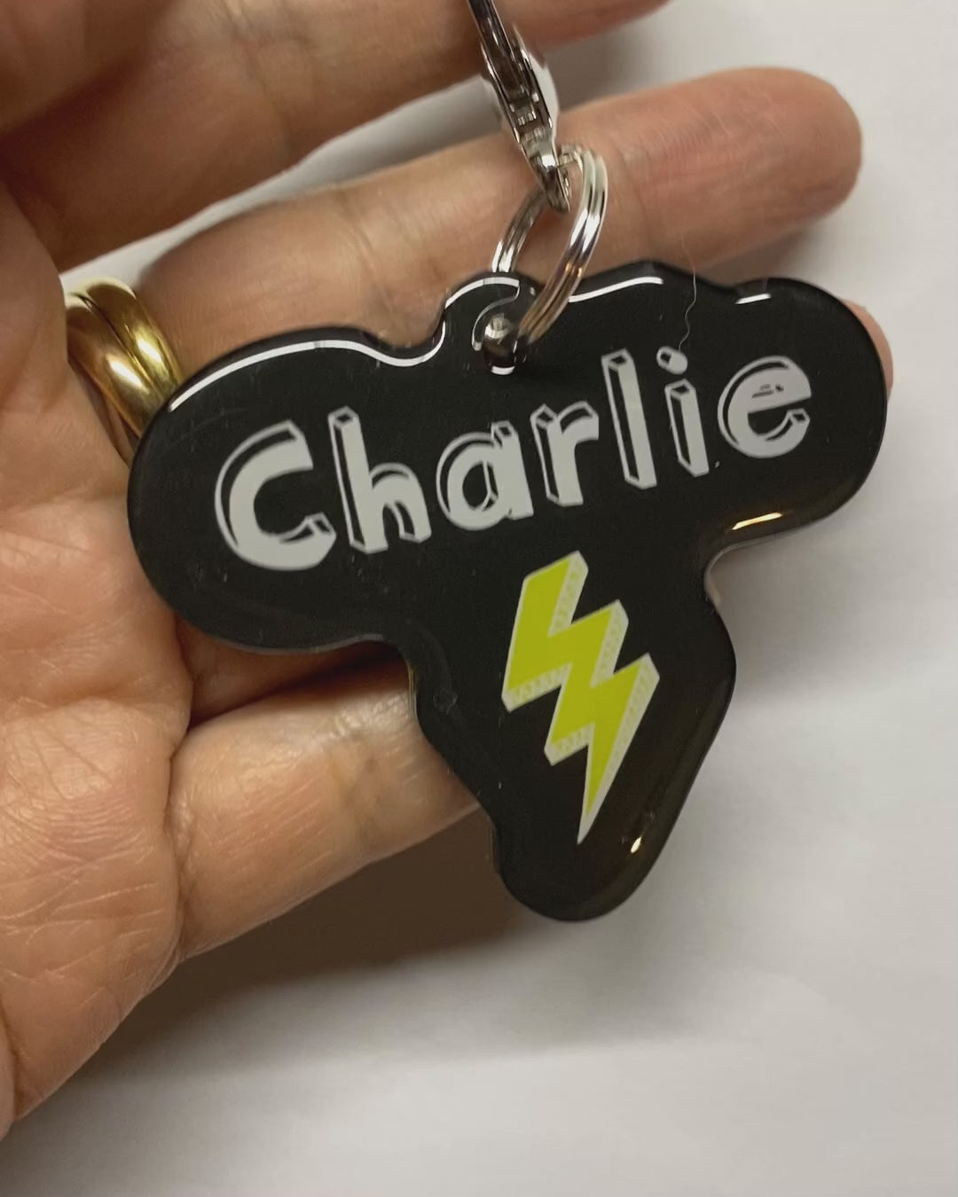 Black + Mustard Green Lightning Bolt Dog Name Tags by Bashtags