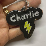 Black + Mustard Green Lightning Bolt Dog Name Tags by Bashtags