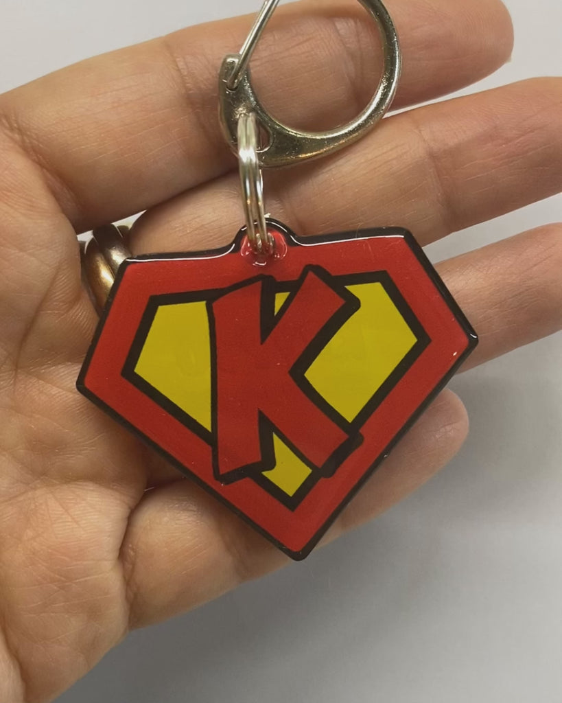 Red Superhero Emblem - 2x Tags Dog Name Tags by Bashtags