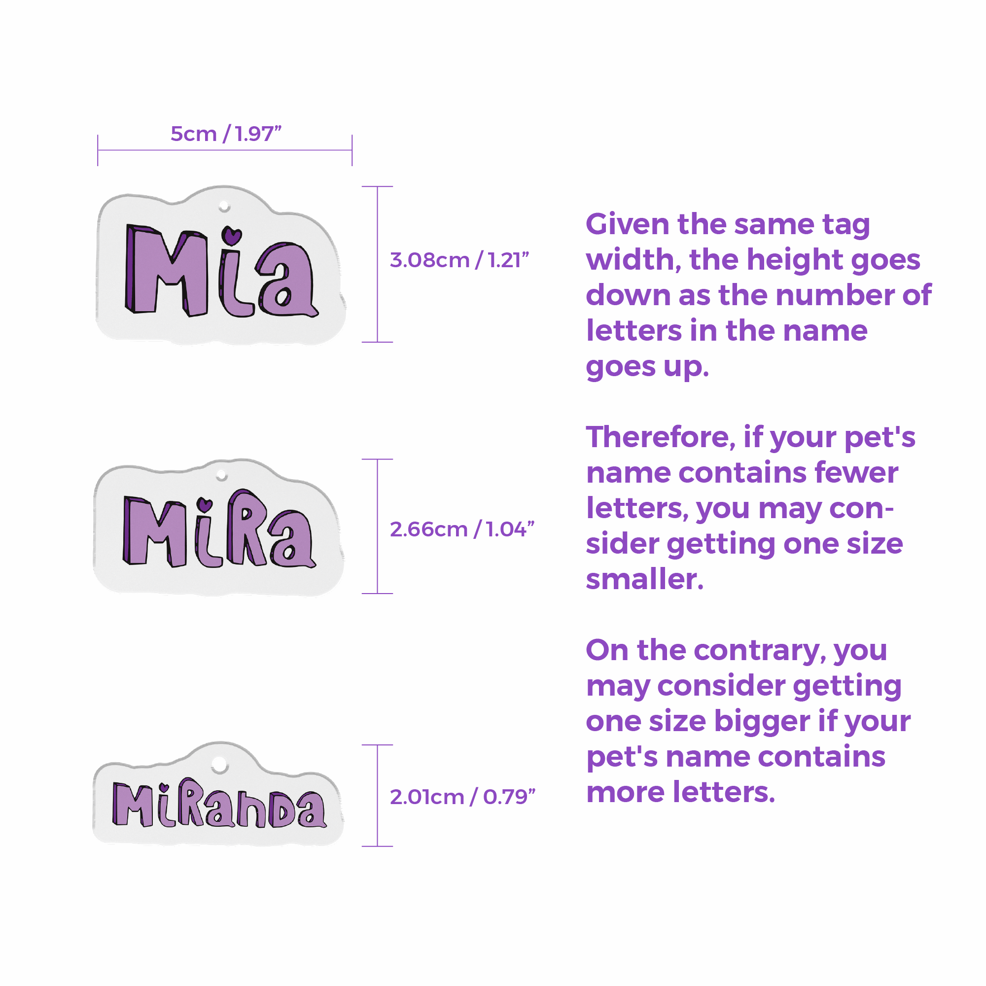 Purple 3D Handwriting Font - 2x Tags Dog Name Tags by Bashtags