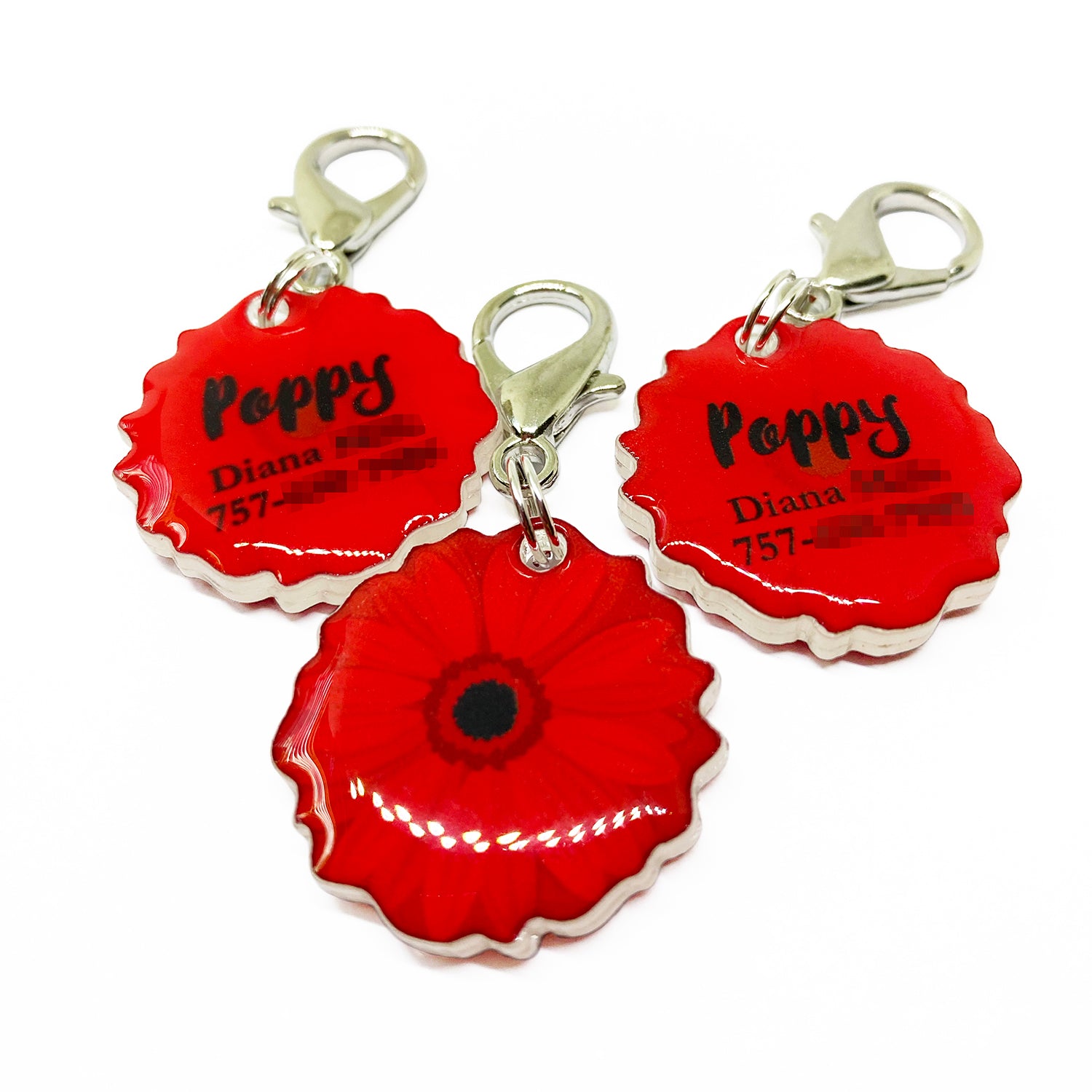 Lust Red Daisy - 2x Tags Dog Name Tags by Bashtags