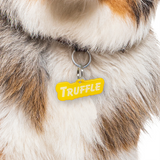 Golden Yellow Goofy Font (White Lettering) Pet ID Tag by Bashtags