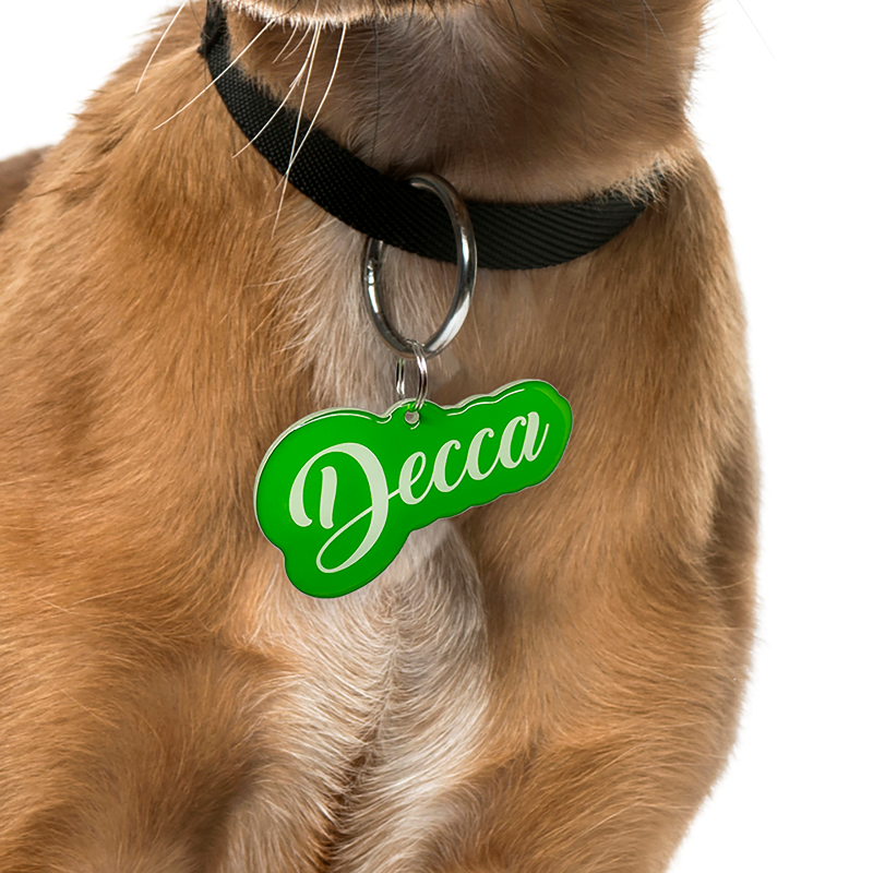 Lime Green Love-Script Font Pet ID Tag by Bashtags