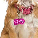 Vivid Pink Love-Script Font Pet ID Tag by Bashtags